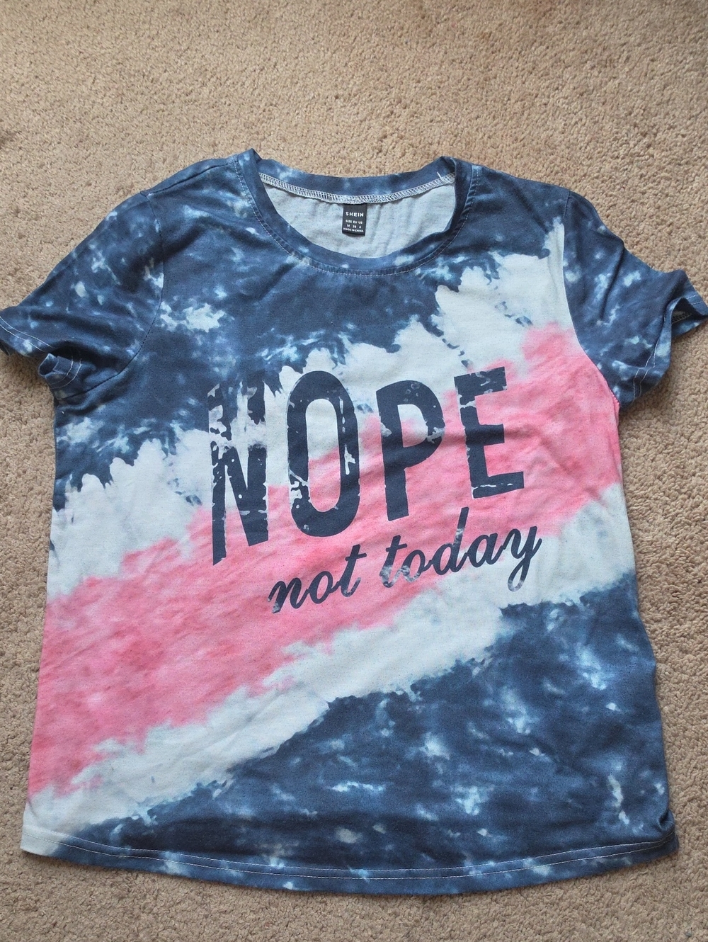 Womens Tie-Dye 'NOPE Not Today' Graphic Tee - Pink & Navy